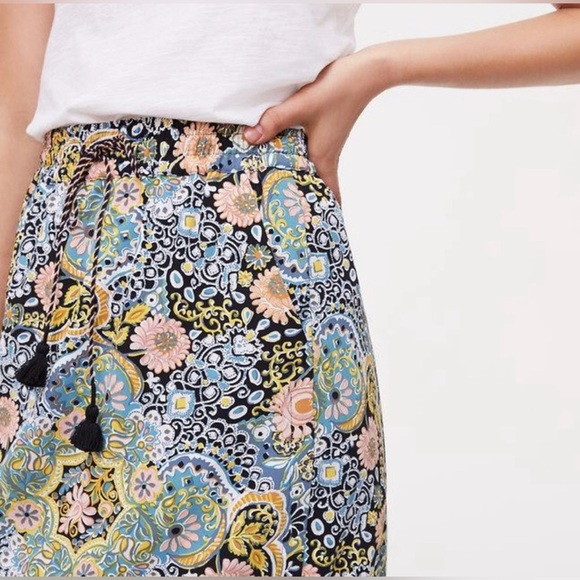 LOFT Blue and Pink Floral elastic waist drawstring skirt size M - Picture 2 of 12